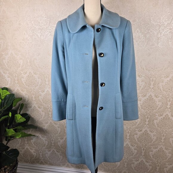 Macintosh New England Size 10 Light Blue Wool Coat Button Front Peter Pan Collar - Picture 8 of 12